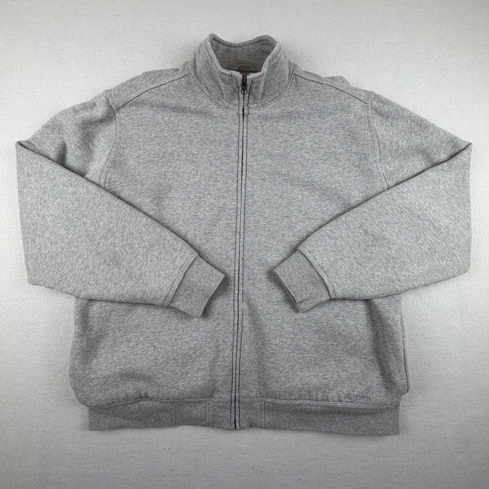 LL Bean Katahdin Iron Works Large Sherpa Fleece Lined Grey Sweatshirt Jacket